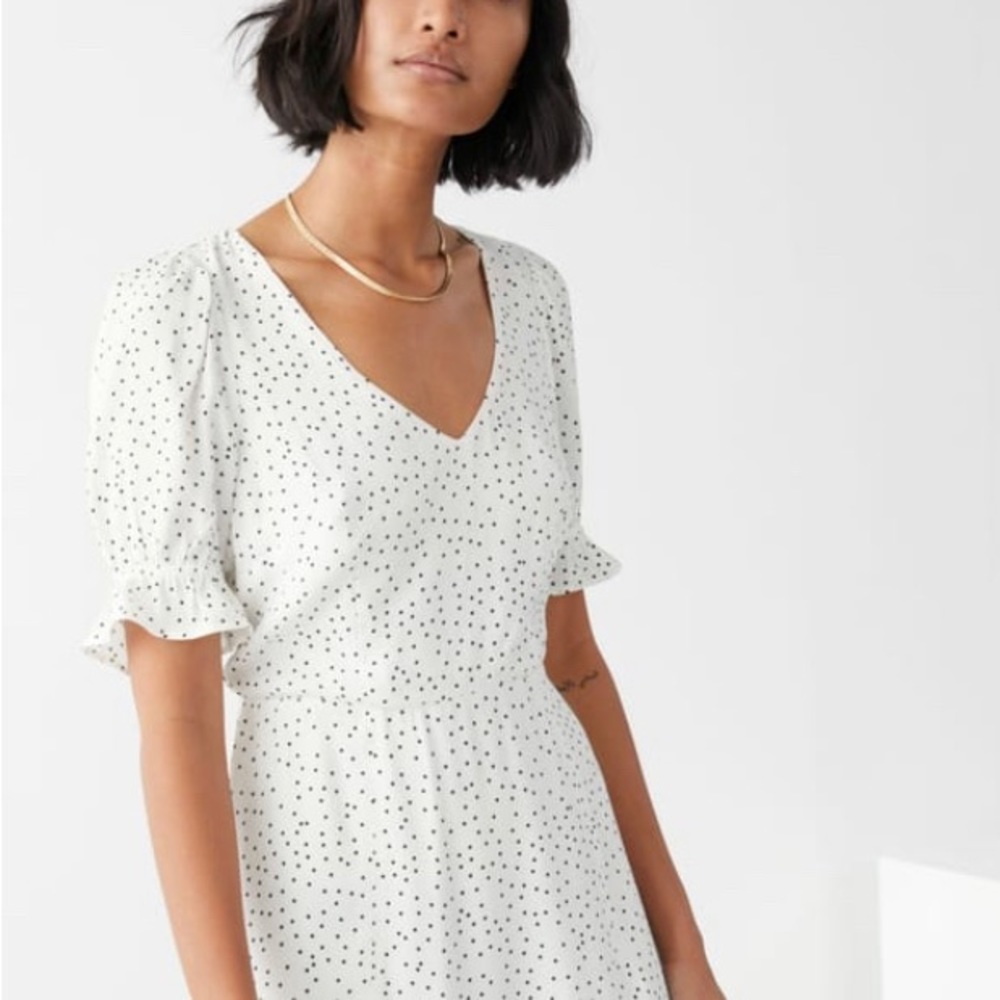 & Other Stories V-Neck Puff Sleeve Mini Dress